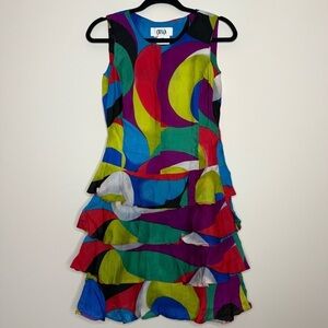 VTG CRISCA Artsy Contemporary Art to Wear Geometric 80s 90s Ruffle Mini Dress